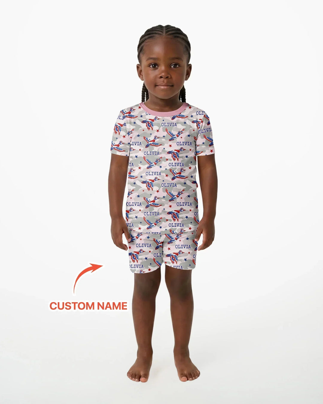 Custom Name America Mallard Duck Family Matching Bamboo Two Piece Short Sleeve Shorts Pajama Set