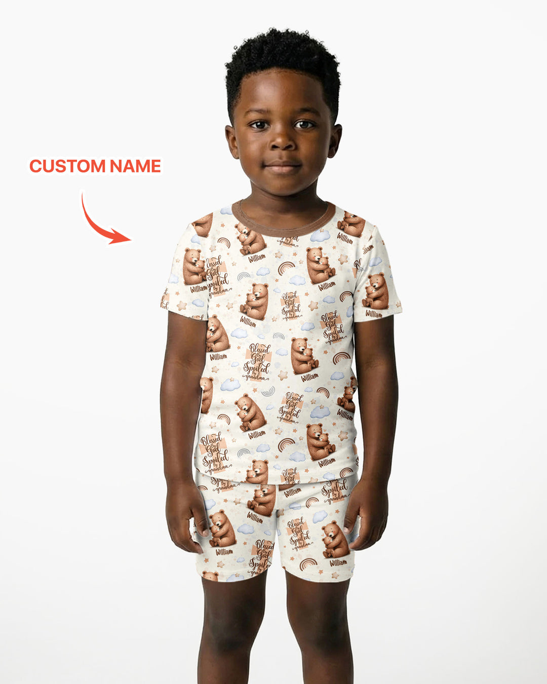 Custom Name Blessed By God Spoiled By Grandma Bamboo Two Piece Short Sleeve Shorts Pajama Set
