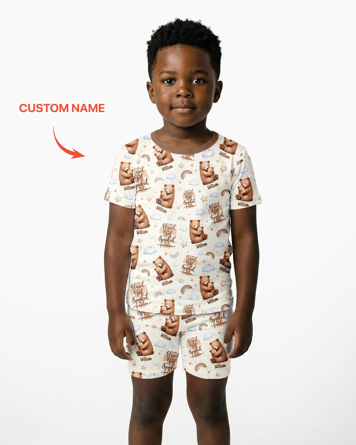 Custom Name Blessed By God Spoiled By Grandma Bamboo Two Piece Short Sleeve Shorts Pajama Set