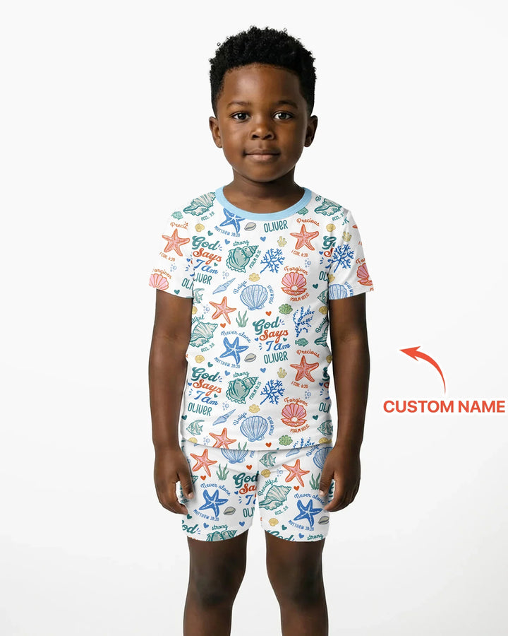 Coastal God Says I Am Custom Name Bamboo Two Piece Short Sleeve Shorts Pajama Set