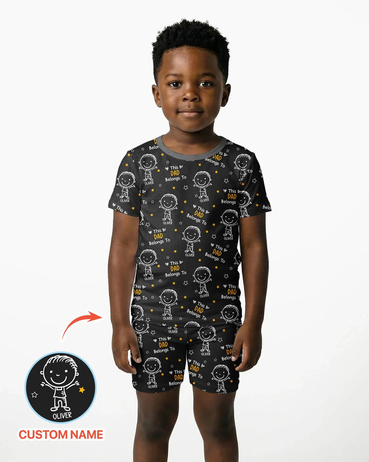 Custom Name This Dad Belongs To Doodle Bamboo Two Piece Short Sleeve Shorts Pajama Set