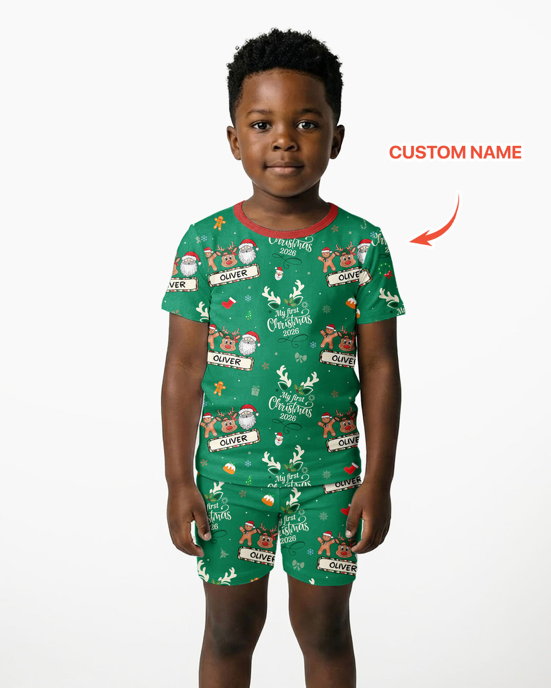 Custom Name Merry Christmas My Deer 2026 Bamboo Two Piece Short Sleeve Shorts Pajama Set