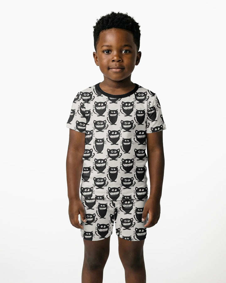 Halloween Monster Cats Bamboo Two Piece Short Sleeve Shorts Pajama Set