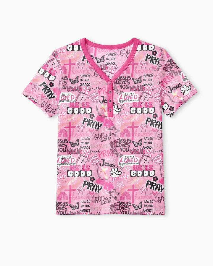 Pink Faith & Grace Bamboo Women Short Sleeve Short Pajama Set