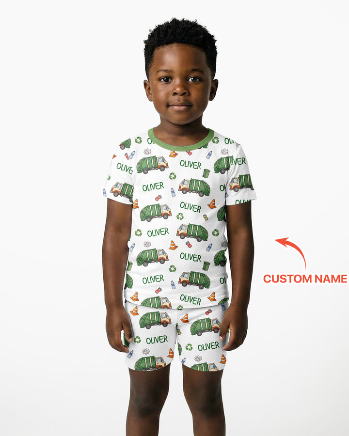 Custom Name Garbage Day Bamboo Two Piece Short Sleeve Shorts Pajama Set