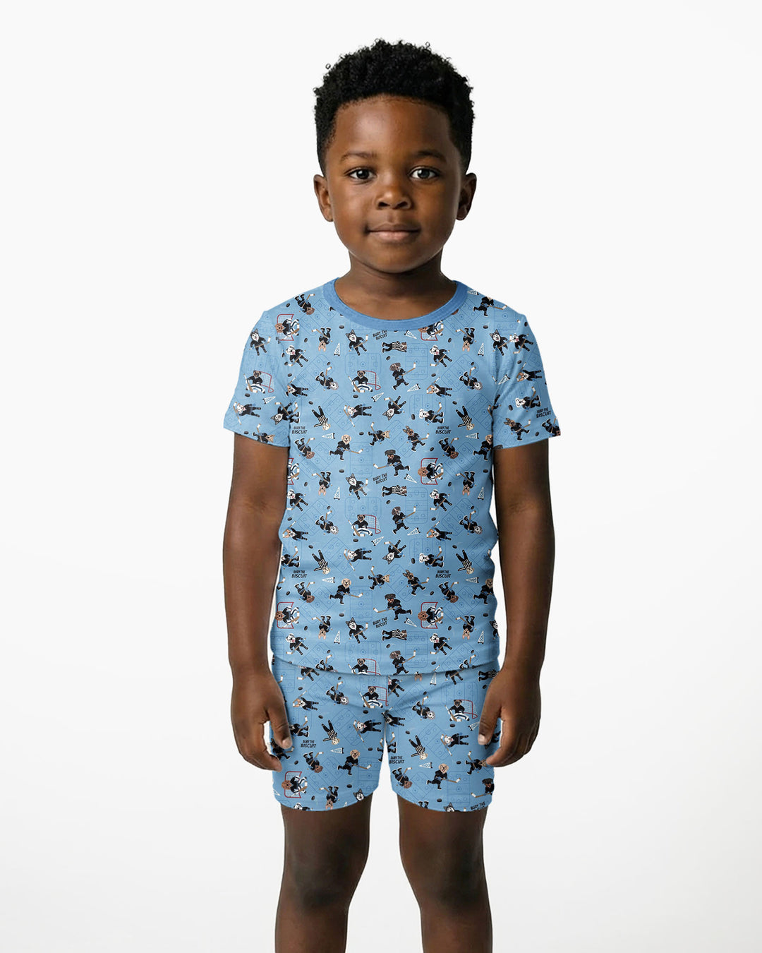 Hockey Dogs - Blue and Black Bamboo Two Piece Short Sleeve Shorts Pajama Set
