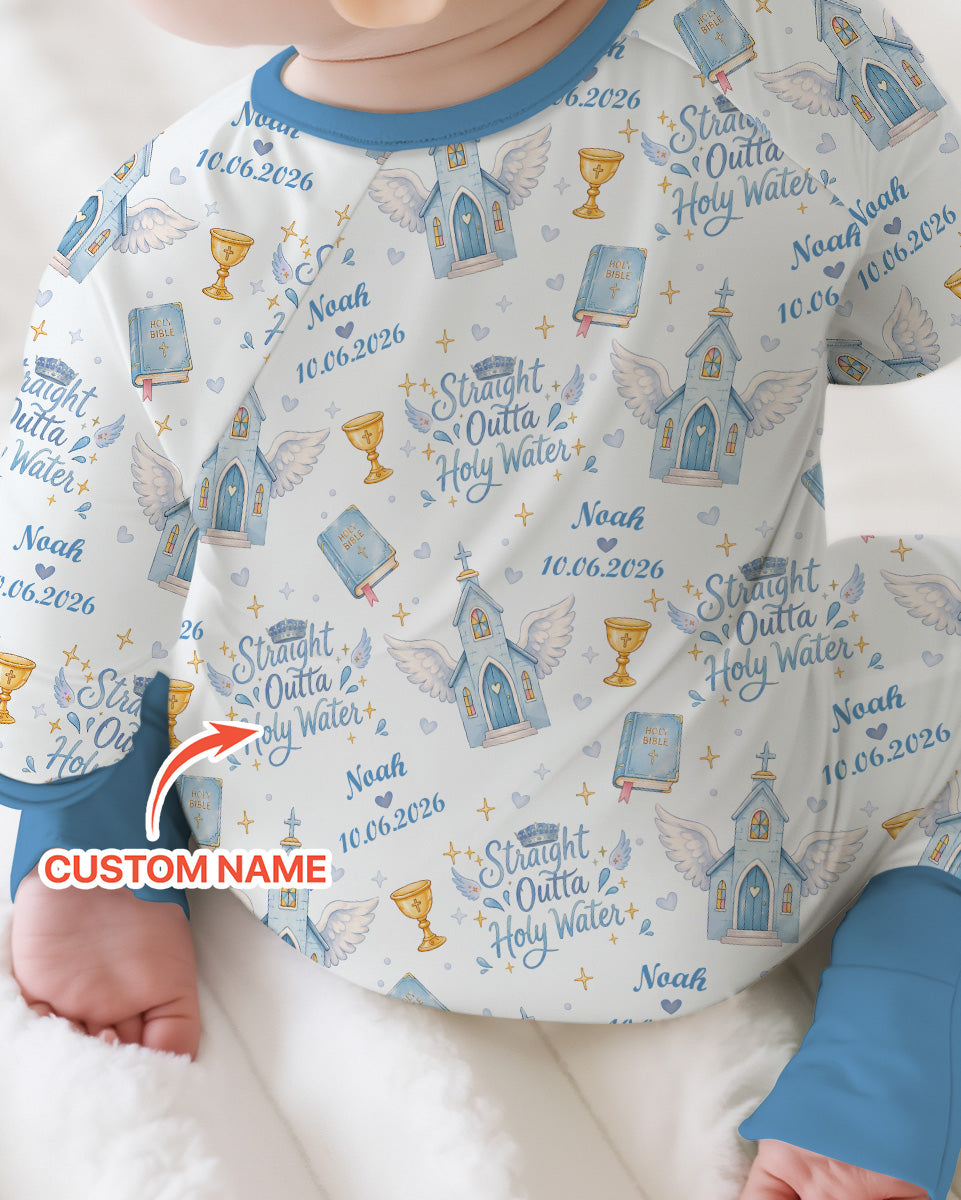 Custom Name Baptism Christening Straight Outta Holy Water Bamboo Convertible Zippy
