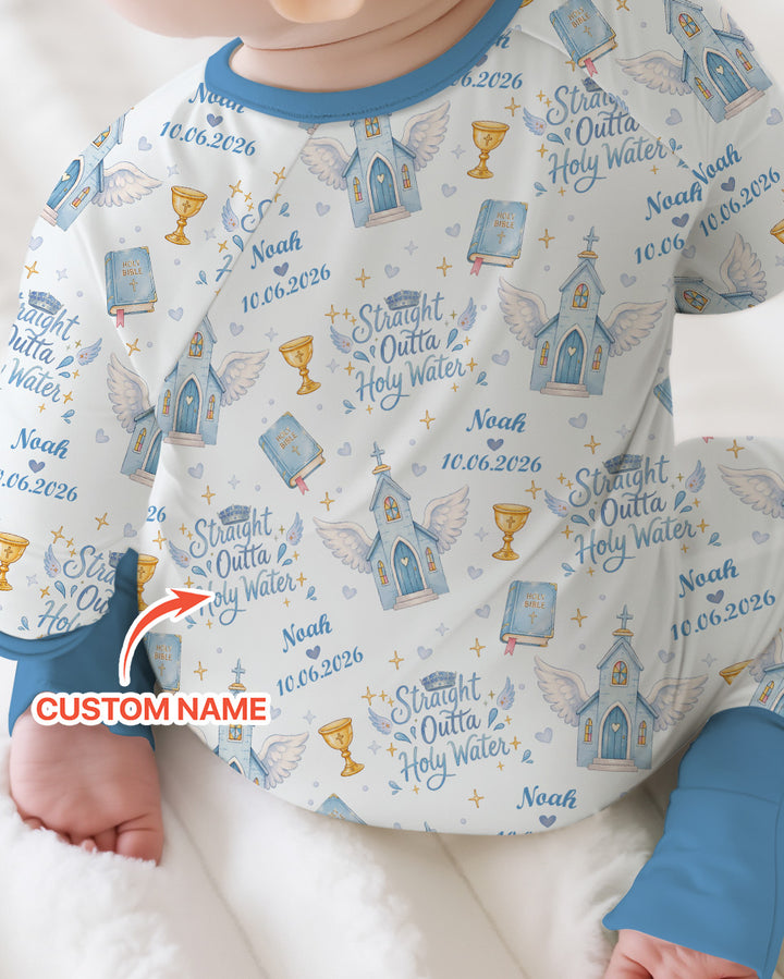 Custom Name Baptism Christening Straight Outta Holy Water Bamboo Convertible Zippy