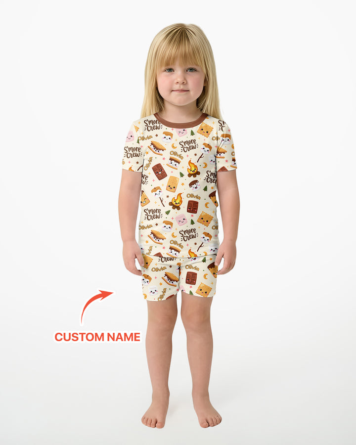 Custom Name Kawaii S'more Crew Family Matching Bamboo Two Piece Short Sleeve Shorts Pajama Set