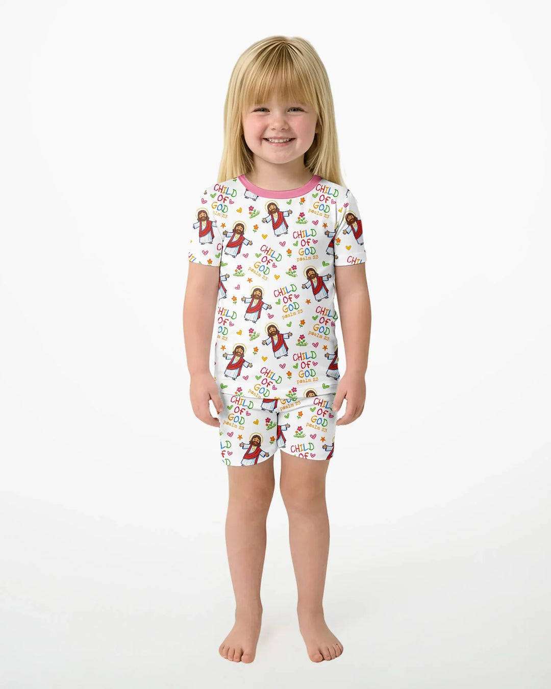 Jesus Loves Me Bamboo Two Piece Short Sleeve Shorts Pajama Set