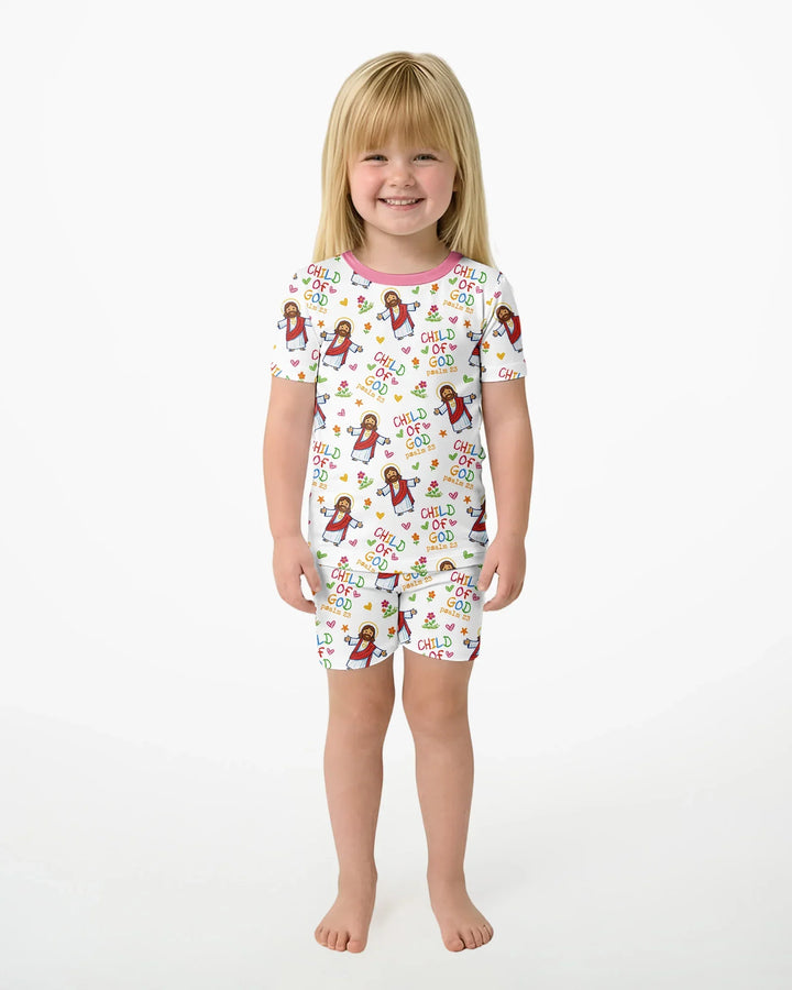 Jesus Loves Me Bamboo Two Piece Short Sleeve Shorts Pajama Set