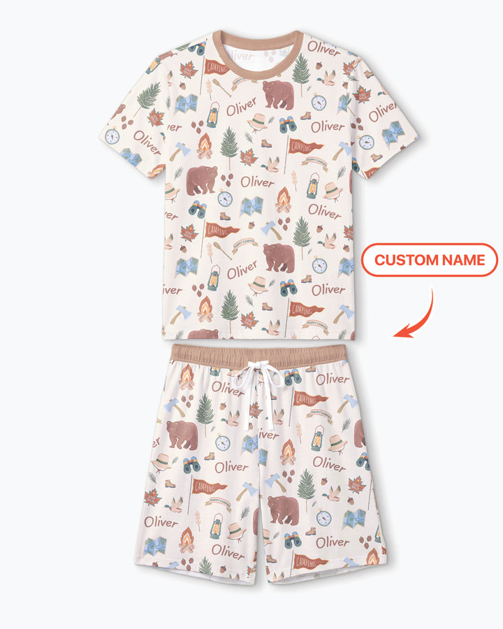 Custom Name Adventure Outdoors Bamboo Men Short Sleeve Short Pajama Set