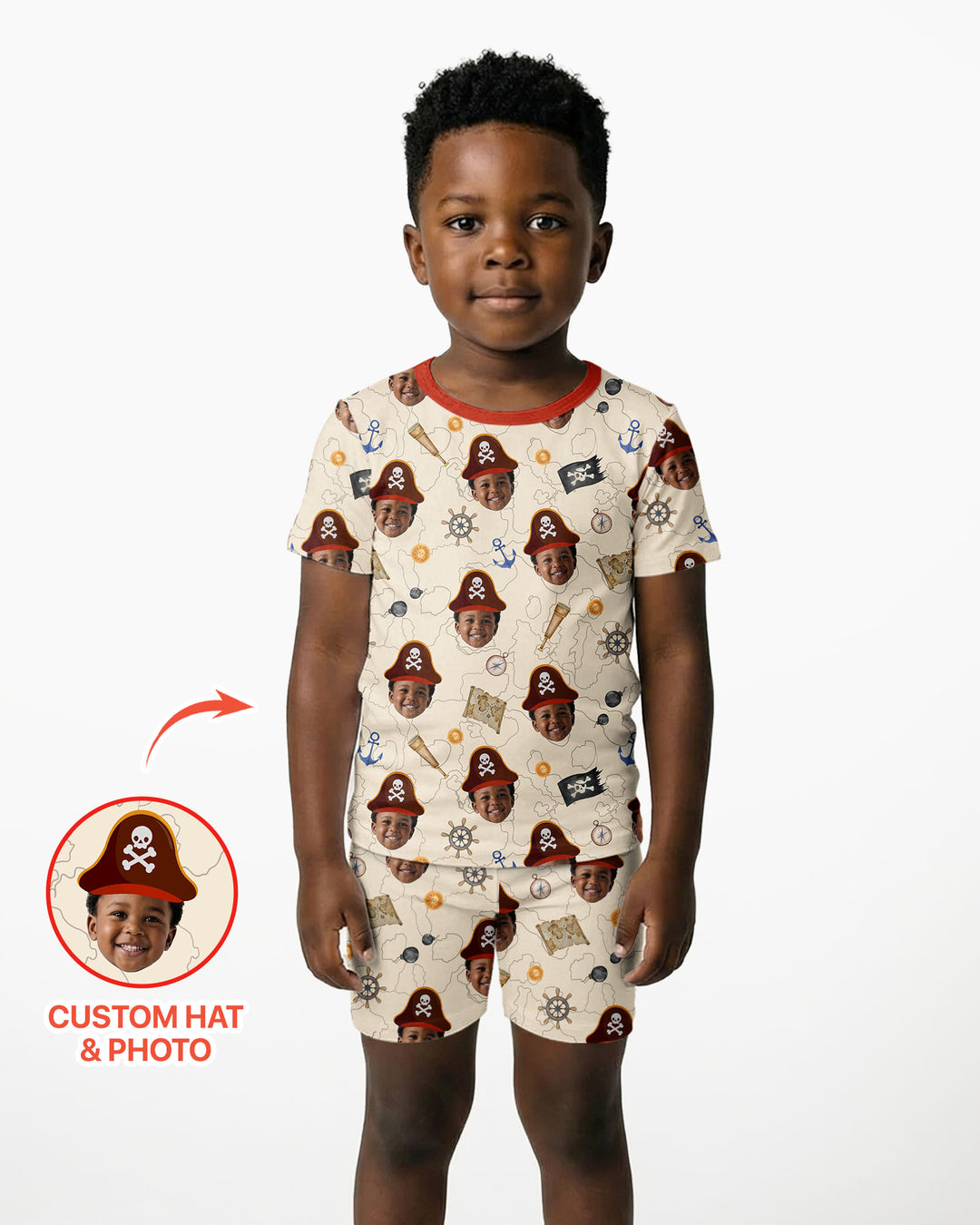 Custom Photo Treasure Map Adventures Family Matching Bamboo Two Piece Short Sleeve Shorts Pajama Set