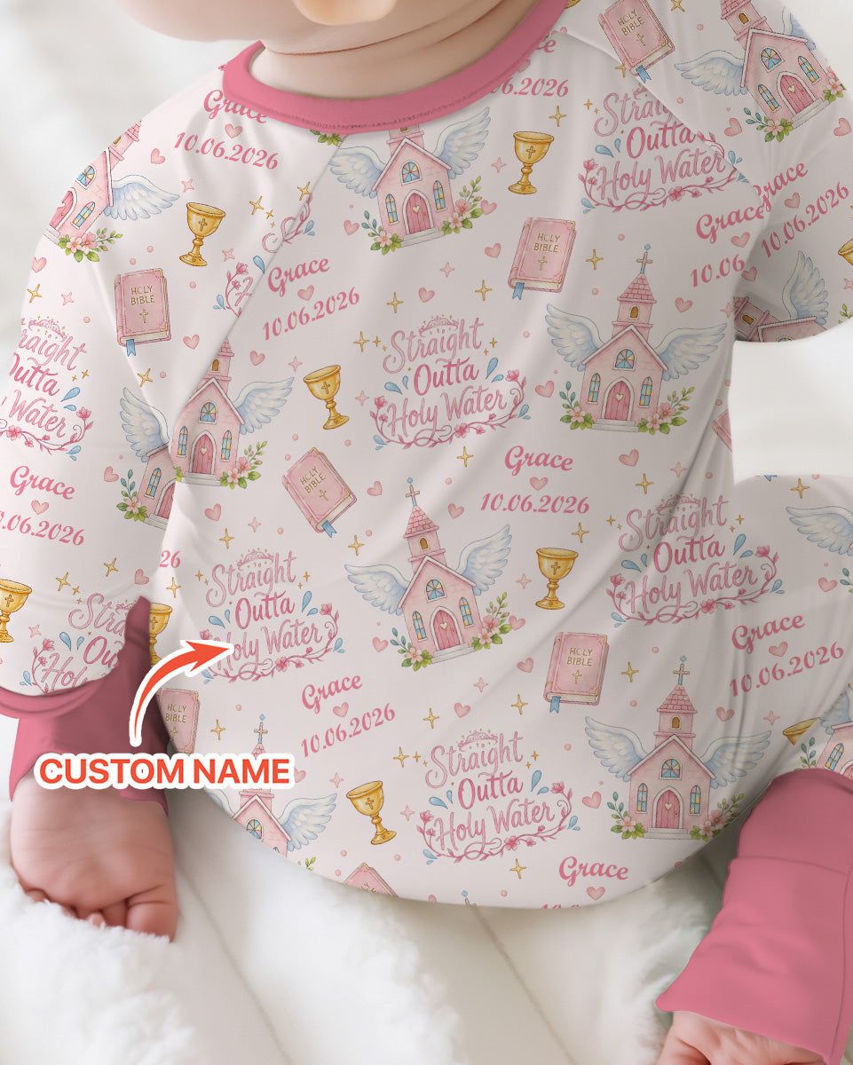 Custom Name Baptism Christening Straight Outta Holy Water Bamboo Convertible Zippy