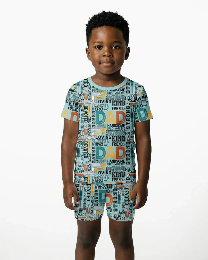 Dad Word Collage Bamboo Two Piece Short Sleeve Shorts Pajama Set