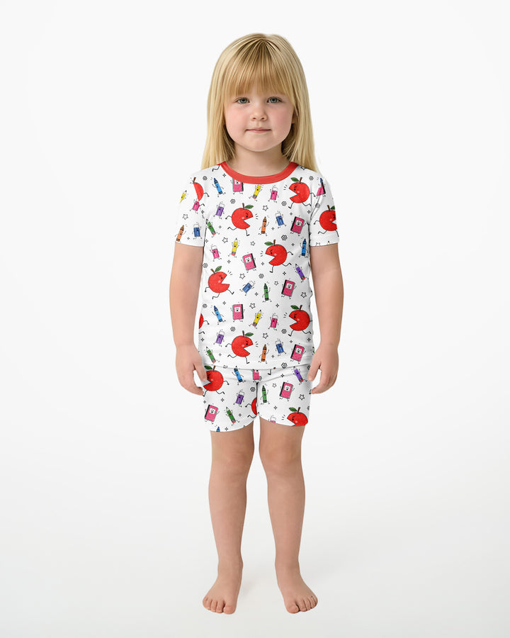 Back To School Chasing Bamboo Two Piece Short Sleeve Shorts Pajama Set