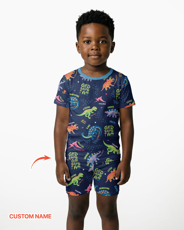 Custom Name God says I am Dinosaur Bamboo Two Piece Short Sleeve Shorts Pyjamas Set