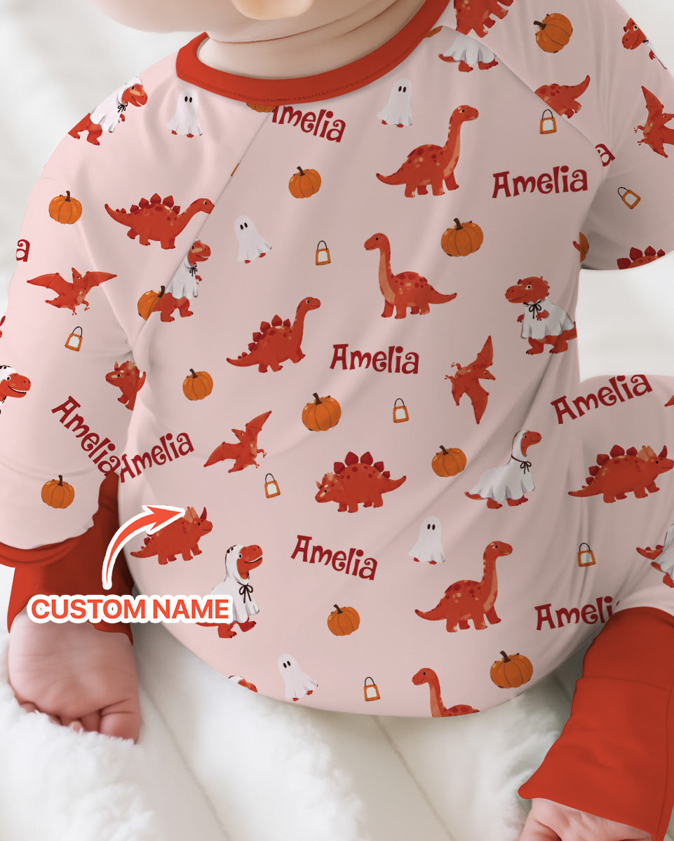 Custom Name Spooky Dinosaur Halloween - Personalized Bamboo Convertible Zippy