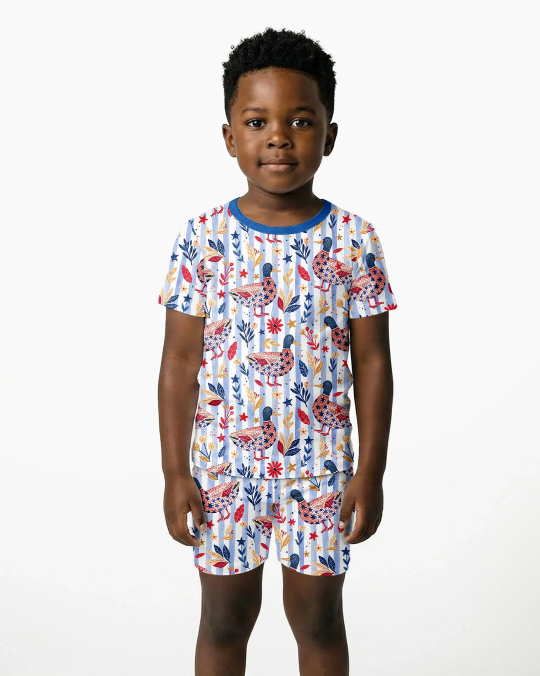 Patriotic Mallard Duck Bamboo Two Piece Short Sleeve Shorts Pajama Set