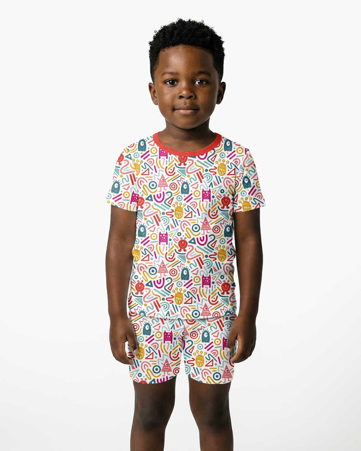 Rainbow Monster Party Bamboo Two Piece Short Sleeve Shorts Pajama Set
