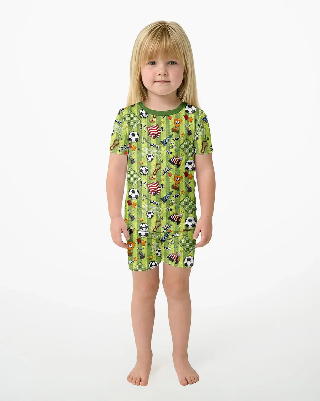 I Love Sports Soccer Bamboo Two Piece Short Sleeve Shorts Pajama Set