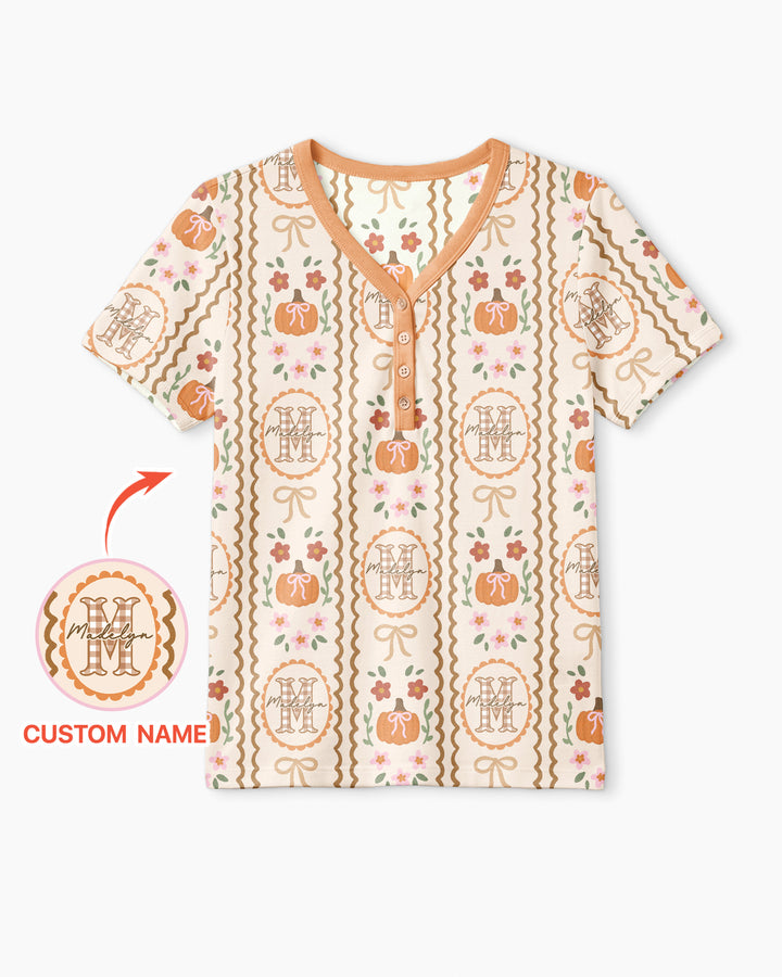 Custom Name Pumpkin Cottage Bamboo Women Short Sleeve Short Pajama Set