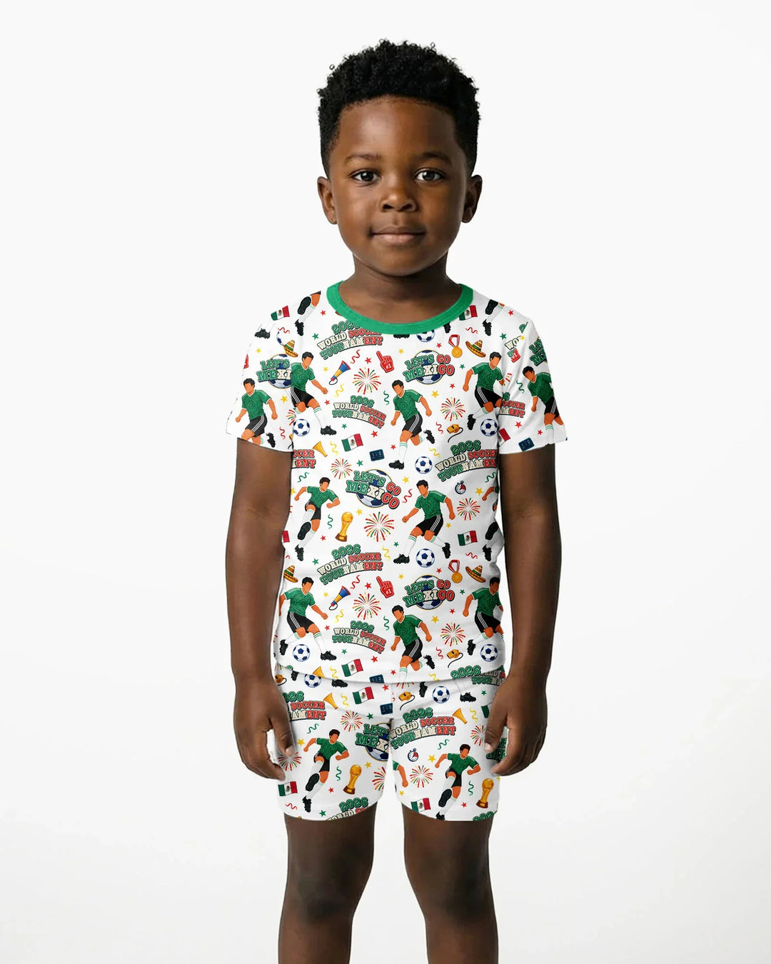 World Soccer Tournament Let's Go Mexico Family Matching Bamboo Two Piece Short Sleeve Shorts Pajama Set