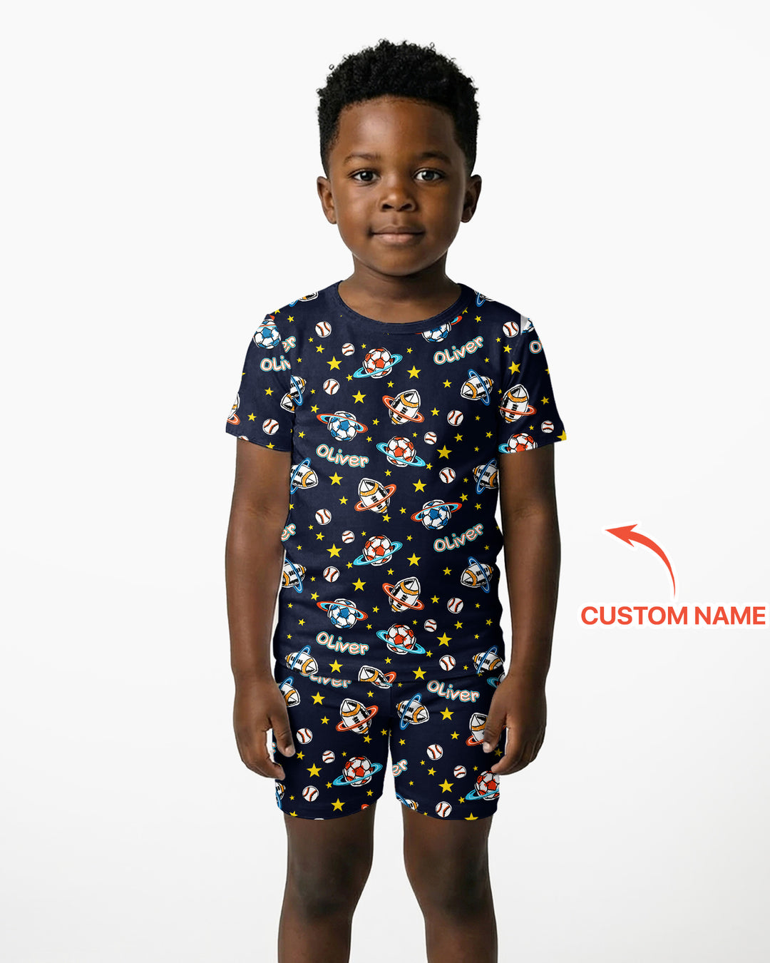 Custom Name Space Sport Bamboo Two Piece Short Sleeve Shorts Pajama Set