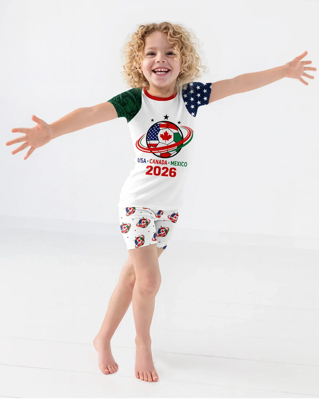 Soccer Cup USA Canada Mexico Bamboo Two Piece Short Sleeve Shorts Pajama Set