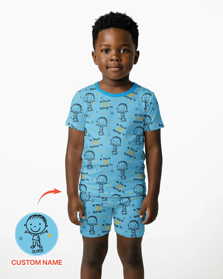 Custom Name This Dad Belongs To Doodle Bamboo Two Piece Short Sleeve Shorts Pajama Set