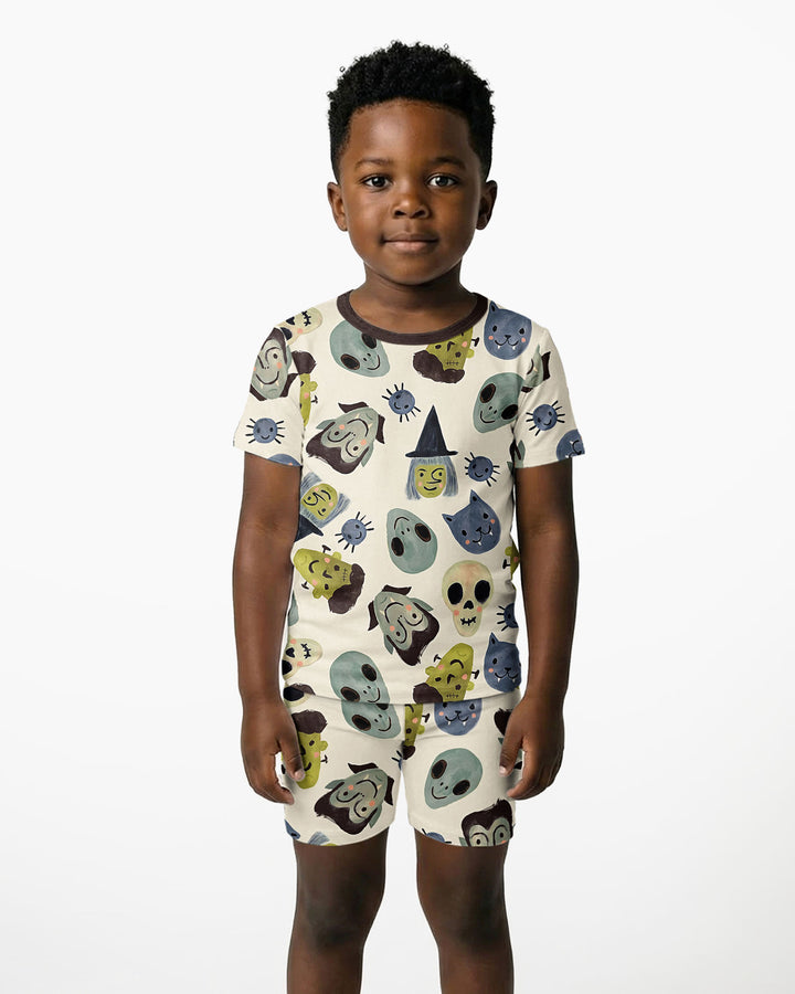 Halloween Face Bamboo Two Piece Short Sleeve Shorts Pyjamas Set
