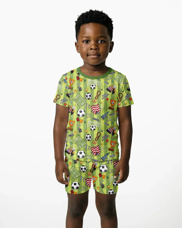 I Love Sports Soccer Bamboo Two Piece Short Sleeve Shorts Pajama Set