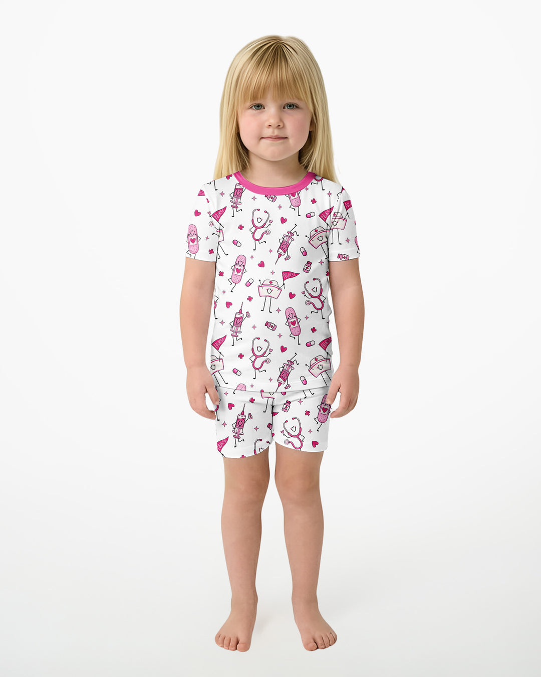 Cute Nurse Crew Bamboo Two Piece Short Sleeve Shorts Pajama Set
