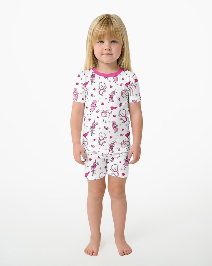 Cute Nurse Crew Bamboo Two Piece Short Sleeve Shorts Pajama Set