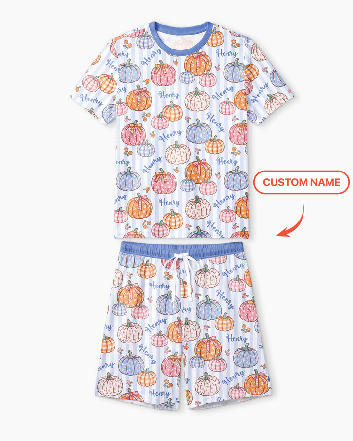 Custom Name Pumpkin Patch Bamboo Men Short Sleeve Short Pajama Set