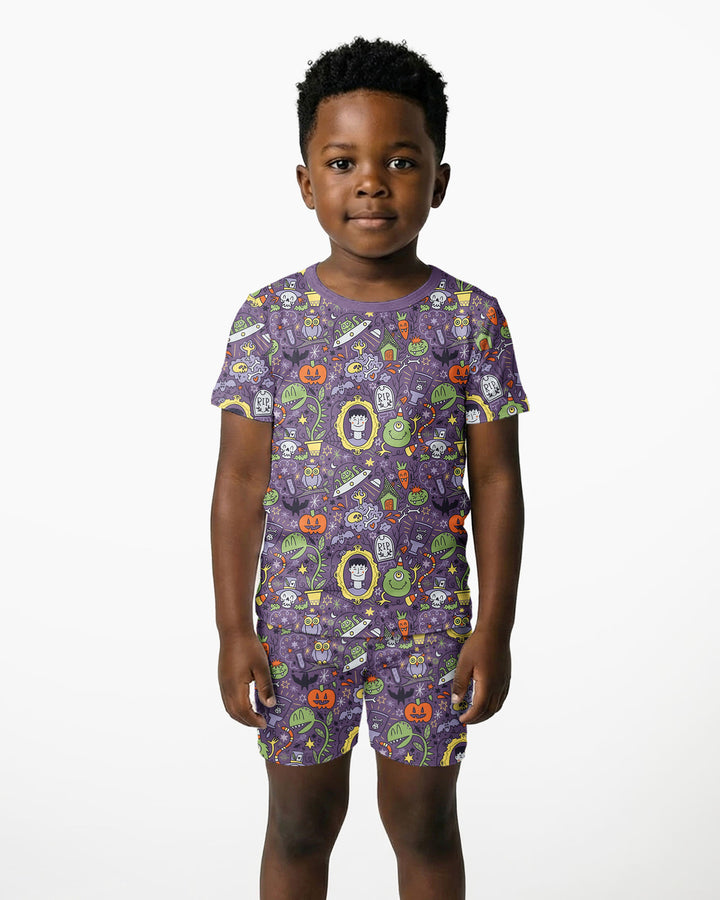 Halloween Monster Fun Bamboo Two Piece Short Sleeve Shorts Pajama Set