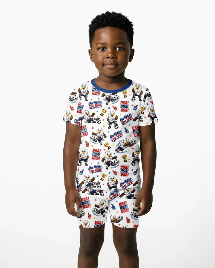 Soccer One Nation One Team Bamboo Two Piece Short Sleeve Shorts Pajama Set