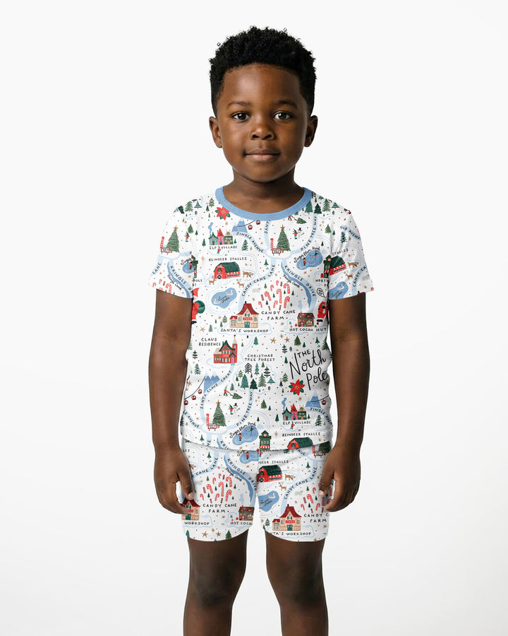 The North Pole Map Bamboo Two Piece Short Sleeve Shorts Pajama Set