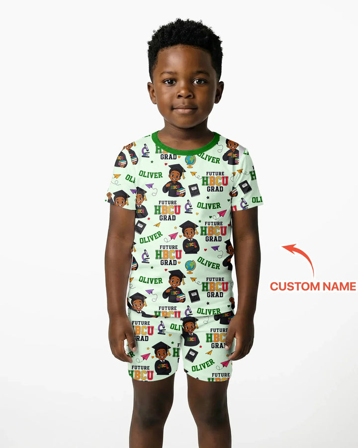 Custom Name Future HBCU Grad Bamboo Two Piece Short Sleeve Shorts Pajama Set