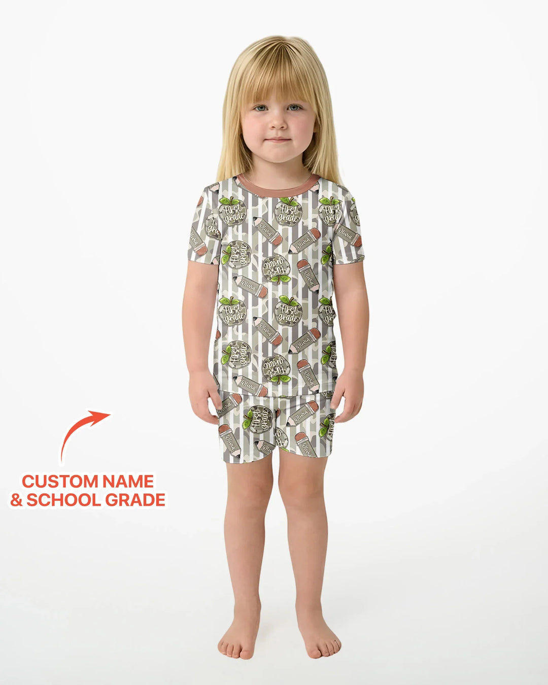 Custom Name Camo Apple Days Bamboo Two Piece Short Sleeve Shorts Pajama Set