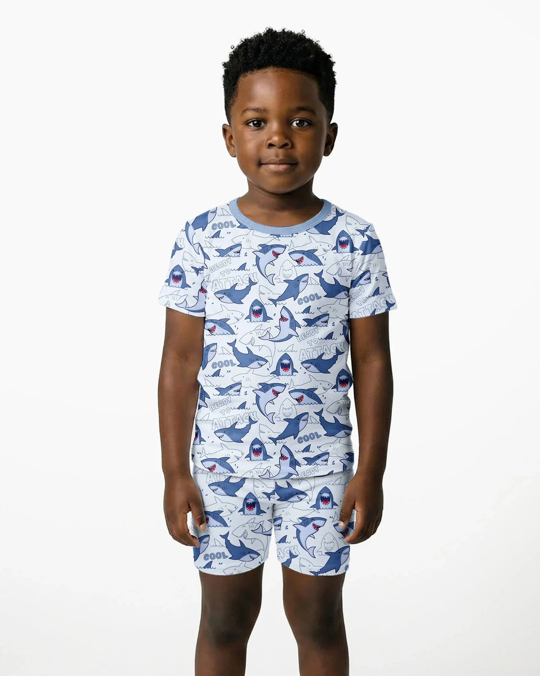 Big Sharks Attack Bamboo Two Piece Short Sleeve Shorts Pajama Set
