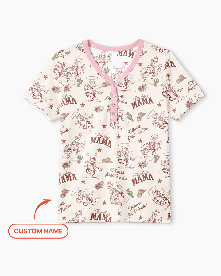 Custom Name First Rodeo Family Matching Bamboo Women Short Sleeve Short Pajama Set