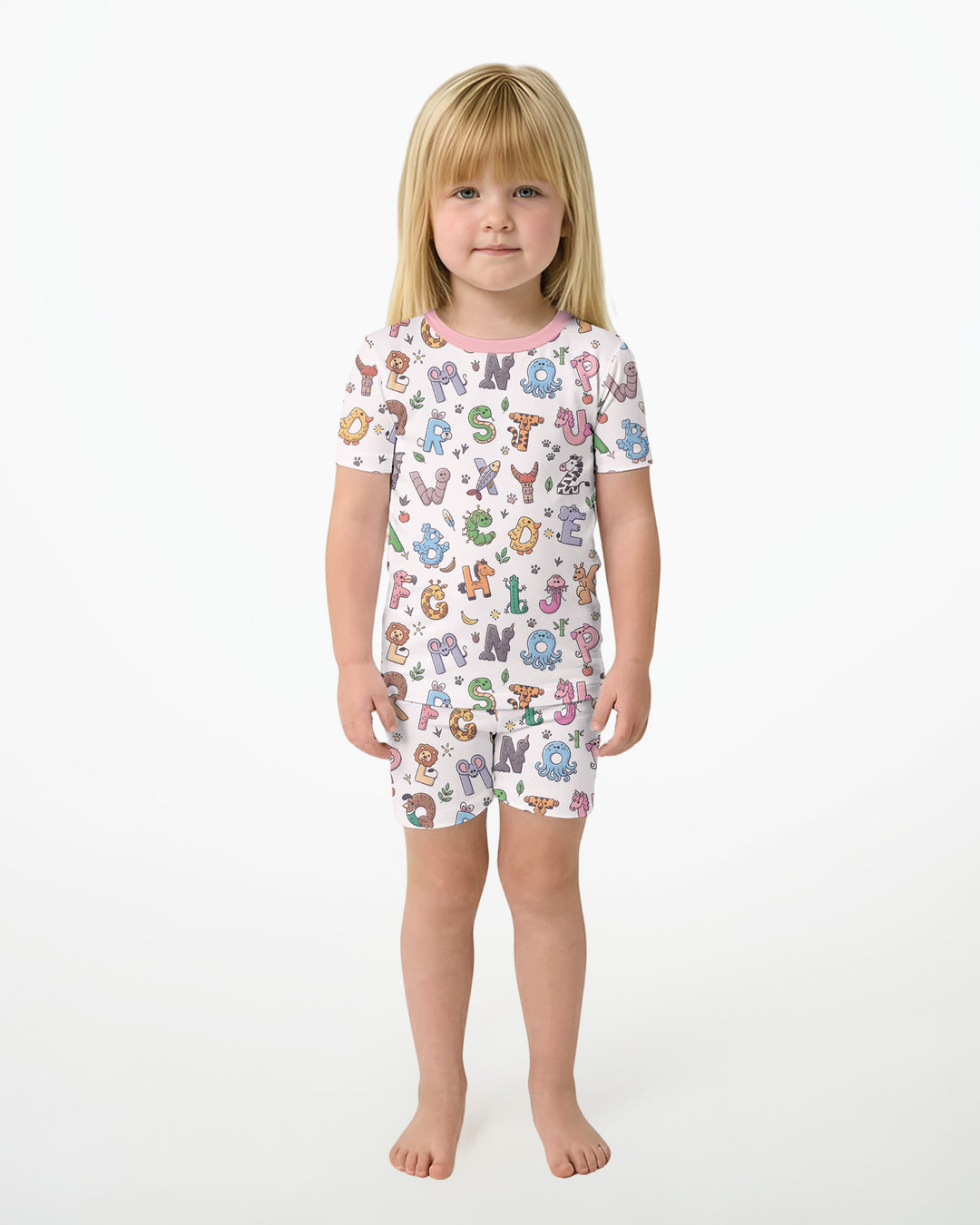 Animals Alphabet Bamboo Two Piece Short Sleeve Shorts Pajama Set