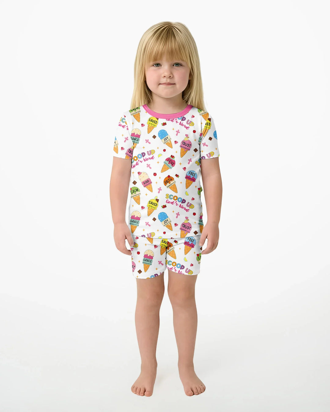 Ice Cream Summer Christian Bamboo Two Piece Short Sleeve Shorts Pajama Set