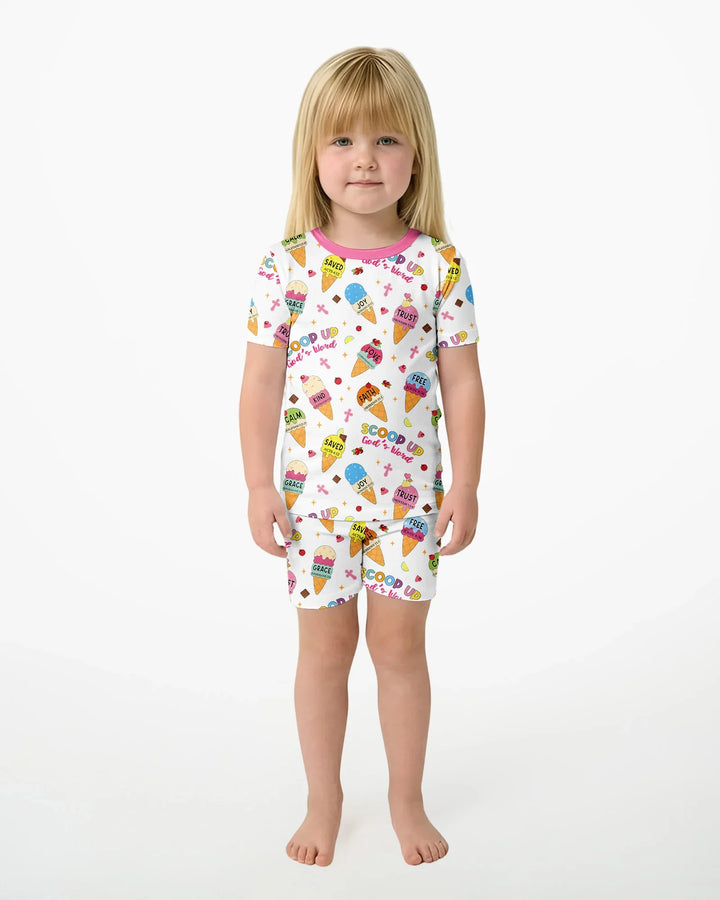 Ice Cream Summer Christian Bamboo Two Piece Short Sleeve Shorts Pajama Set