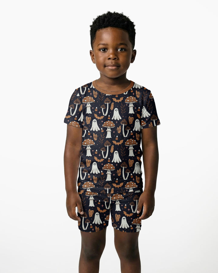Retro Halloween Whimsy Bamboo Two Piece Short Sleeve Shorts Pajama Set