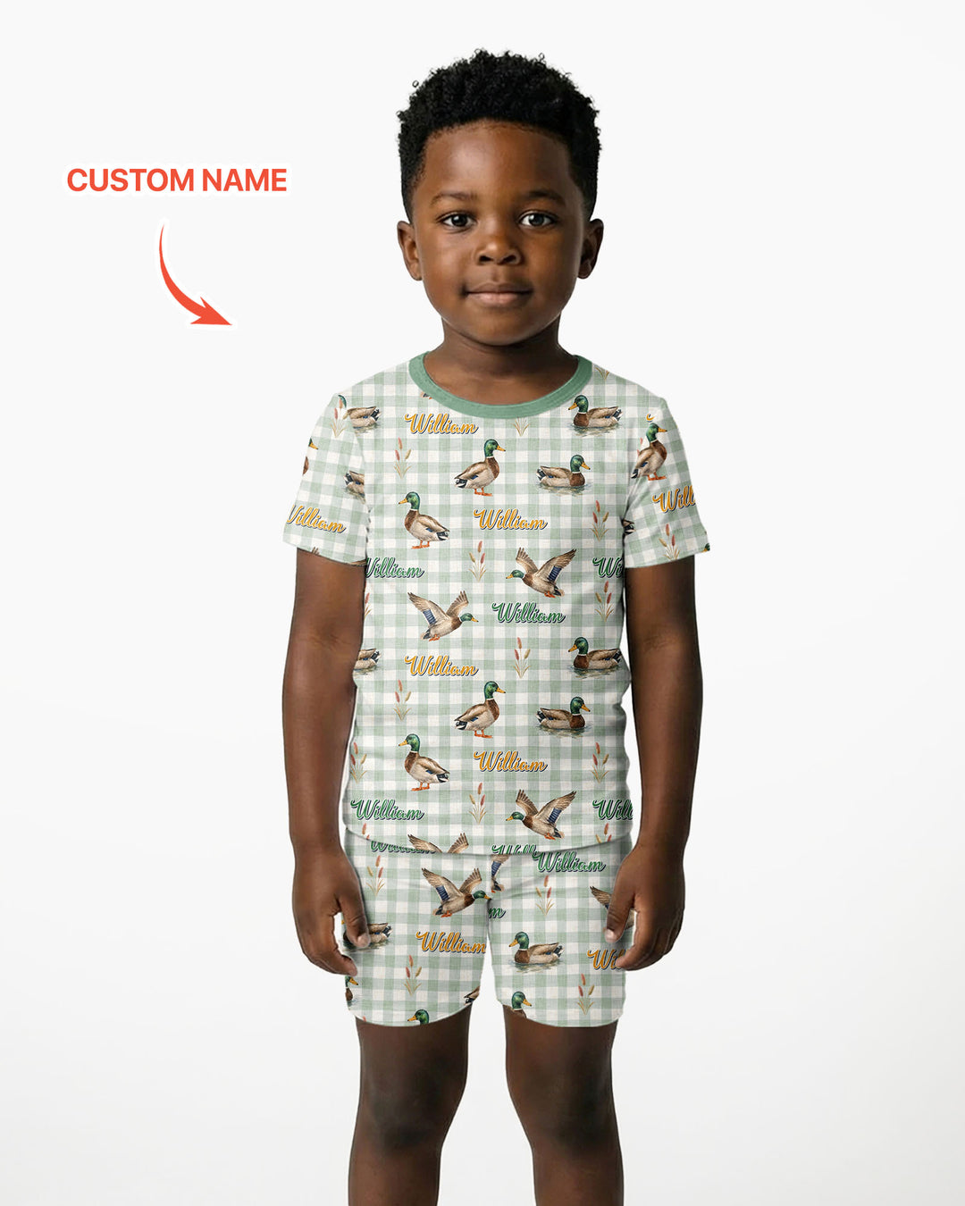 Mallard Duck Custom Name Bamboo Two Piece Short Sleeve Shorts Pajama Set
