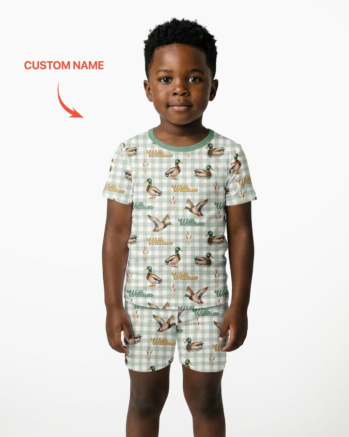 Mallard Duck Custom Name Bamboo Two Piece Short Sleeve Shorts Pajama Set