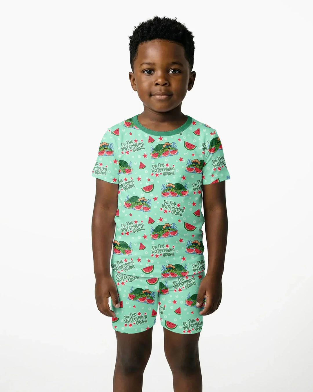 Watermelon Turtle Family Matching Bamboo Two Piece Short Sleeve Shorts Pajama Set