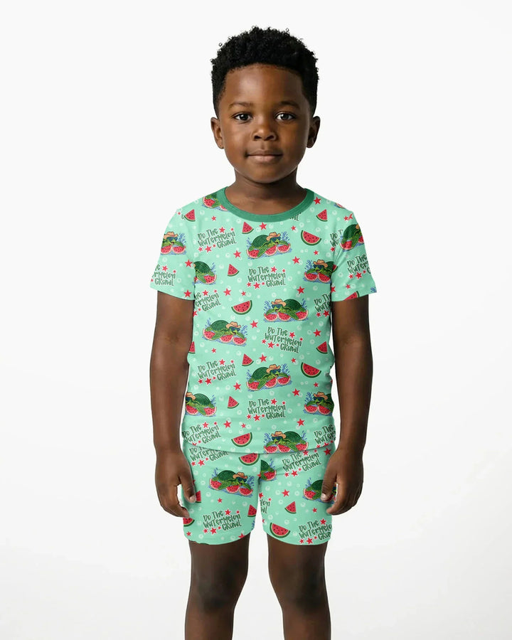 Watermelon Turtle Family Matching Bamboo Two Piece Short Sleeve Shorts Pajama Set